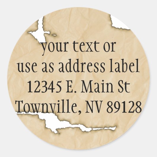 Kreukpapier met brandwonden achtergrond ronde sticker (Voorkant)