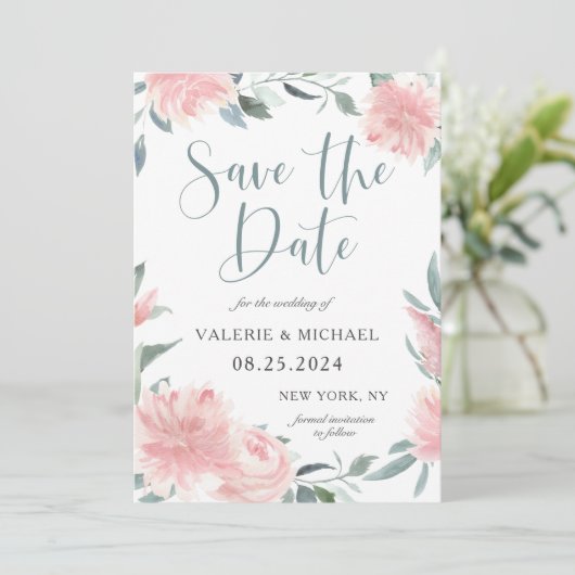 Kreukroze Waterverf Vloeiend huwelijk sparen de da Save The Date (Staand voorkant)