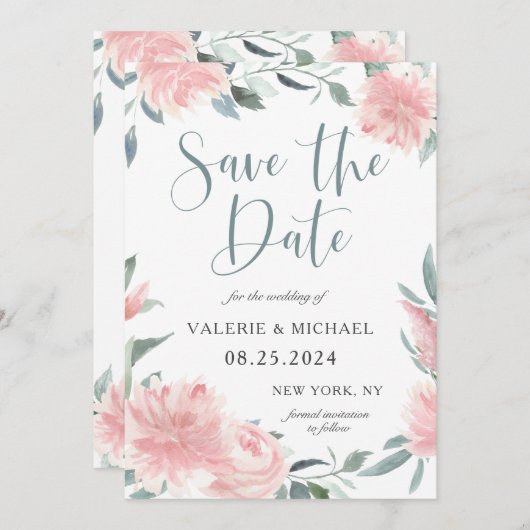 Kreukroze Waterverf Vloeiend huwelijk sparen de da Save The Date (Voorkant / Achterkant)