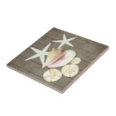Kreukstaarvis Sanddollar Conch Shells Rustige Hout Tegeltje (Zijkant)
