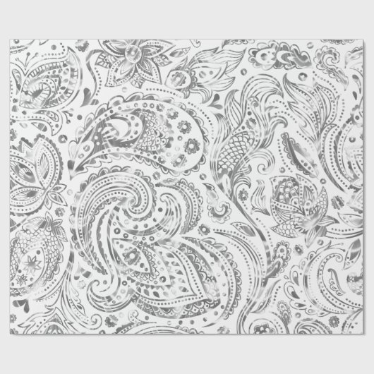 Kreukzilver en wit Paisley Pattern Cadeaupapier (Vlak)