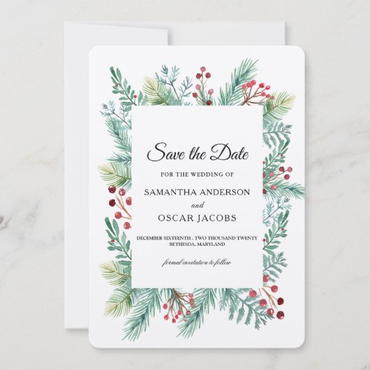 Krfat Winter Blad Frame Groene Beplanting Bewaar D Save The Date (Voorkant)