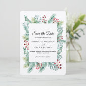 Krfat Winter Leaf Frame Groene Save The Date (Staand voorkant)