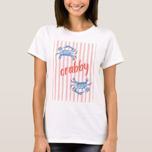 KRIbbige Blauwe Aquarel Krabben Roze Verf Strepen T-shirt