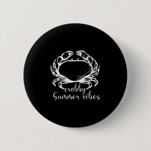 Kribbige zomerse vibraties, lieverd krab, grappig  ronde button 5,7 cm