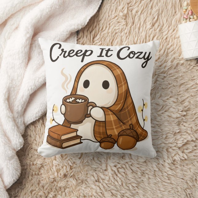 Kriebelig Cozy Cute Geest Halloween Herfst Script Kussen (Deken)