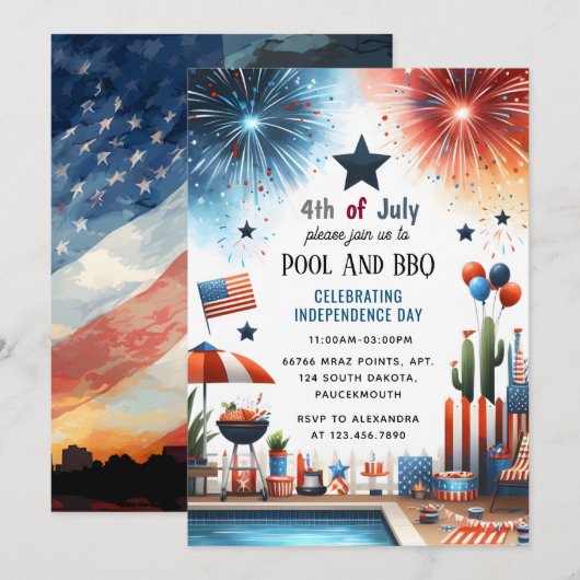 Krijg BBQ Rood Wit Blauw USA Vlag 4th van Juli Par Kaart (Voorkant / Achterkant)