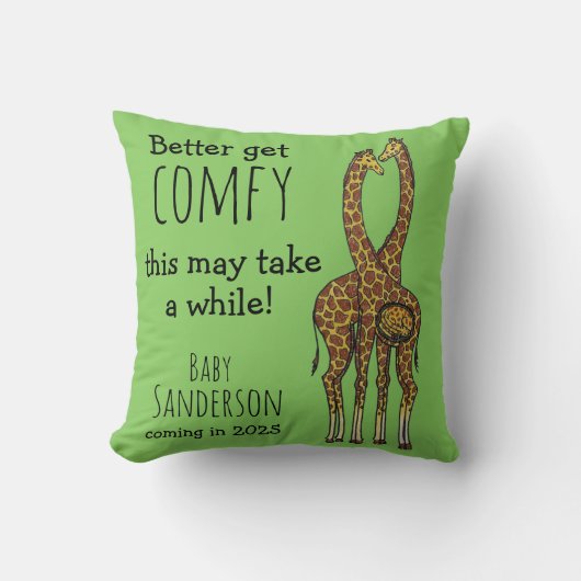 Krijg Comfy Zwanger Giraffe baby aankondiging Kussen (Voorkant)