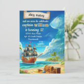 Krijg cool schattig zwembad schip Pirate Verjaarda Kaart (Staand voorkant)