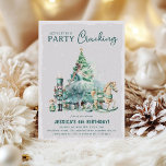 Krijg dit feest Cracking Christmas Kids Verjaardag Kaart<br><div class="desc">Schattigee Waterverf Kerstkinderen Verjaardagsuitnodiging. Het ontwerp is voorzien van een sneeuwbedekkende achtergrond, een kerstboom, balleria, notenkraker, schommelpaard, sneeuwmuis en een kleine wereldbol.De sjabloon van het verjaardagsfeest luidt - Laten we dit feest kraken. De sjabloon voor verjaardagen is eenvoudig aan te passen met uw eigen evenementgegevens. Perfect voor alle leeftijden en...</div>
