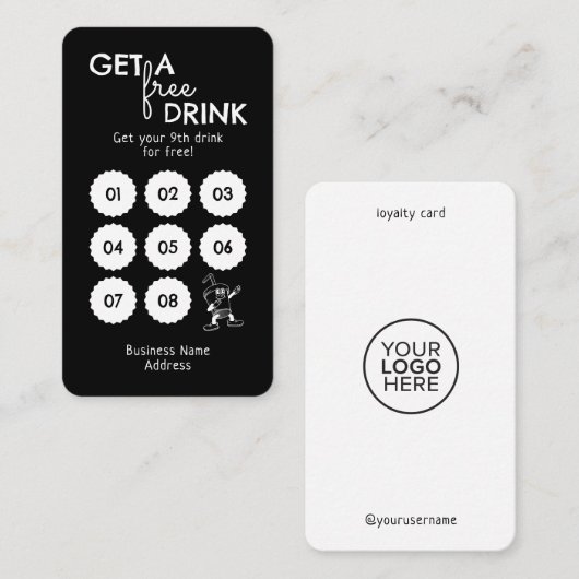 Krijg een gratis Drink Minimal Modern Zwart Wit Klantenkaartje (Voorkant / Achterkant)