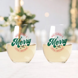 Krijg een vrolijk klein kerstfeest wijnglas zonder voet