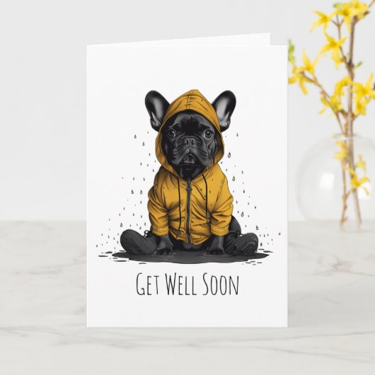 Krijg goed Binnenkort Franse buldog draagt regenja Kaart (Gele Bloem)