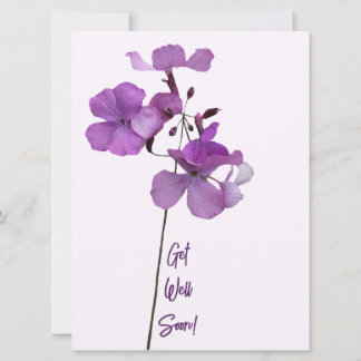 Krijg goed binnenkort paarse bloemen trendy grappi feestdagenkaart