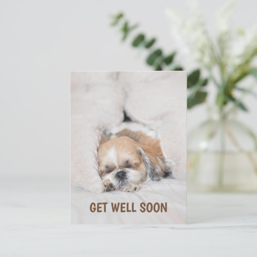 Krijg goed binnenkort schattige puppy dog shihtzu  briefkaart (Staand voorkant)