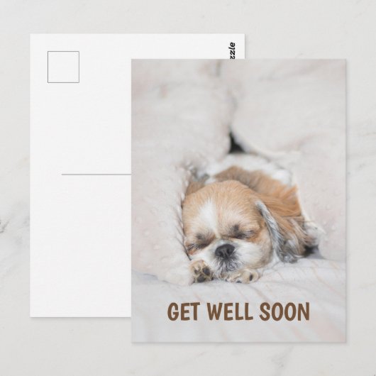 Krijg goed binnenkort schattige puppy dog shihtzu briefkaart (Voorkant / Achterkant)