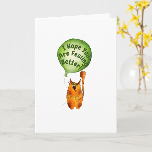 Krijg goed Kaart met kat en ballon (Gele Bloem)