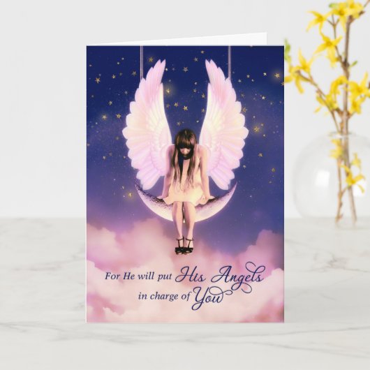 Krijg goed psalmen 91:11 Scripture Angel Kaart (Gele Bloem)