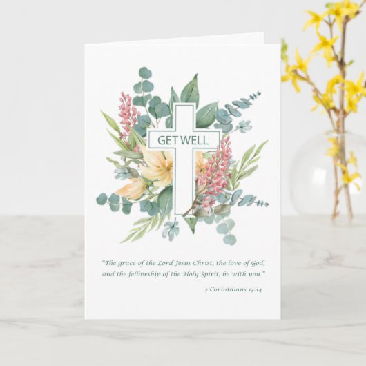 Krijg goed Religious Cross Waterverf Wildflower Kaart (Gele Bloem)