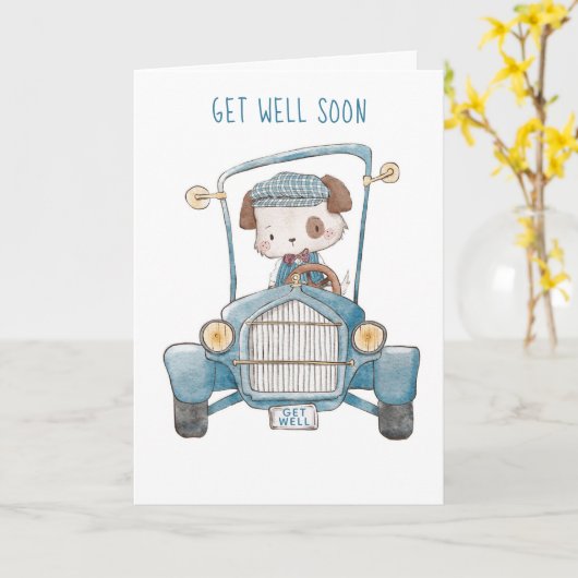 "KRIJG GOED SNEL" DOG MET PET IN DE OUDE AUTO-WATE KAART (Gele Bloem)