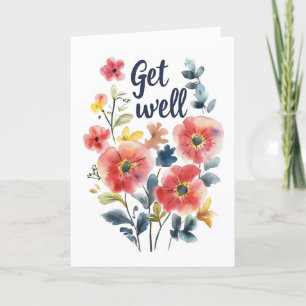 Krijg goed Waterverf Flower Poppies Feestdagen Kaart