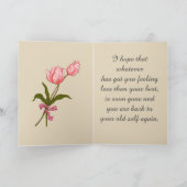 Krijg goede wensen met roze tulpen en lint kaart (Binnen)