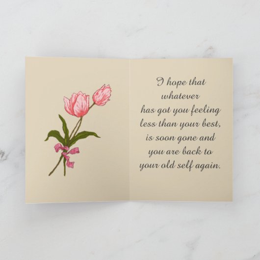 Krijg goede wensen met roze tulpen en lint kaart (Binnen)