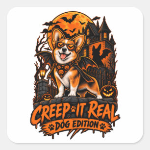 Krijg het echt corgi Halloween grappige hond vleer Vierkante Sticker