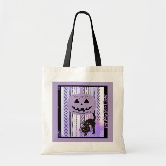 Krijg het Snoep Rolling Paarse Halloween Cat Bag Tote Bag (Voorkant)
