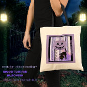 Krijg het Snoep Rolling Paarse Halloween Cat Bag Tote Bag