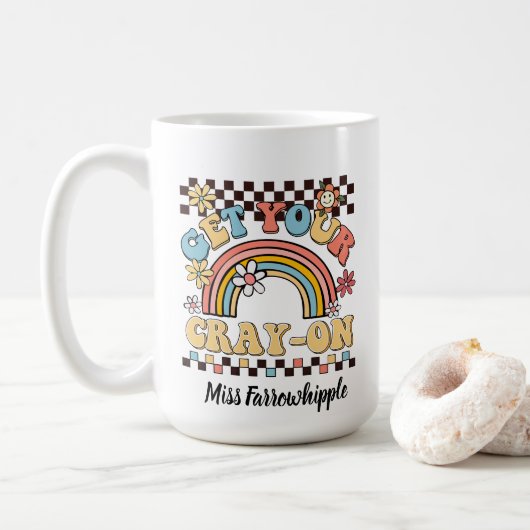 Krijg je cray-on groovy regenboog leraar cadeau koffiemok (Met donut)