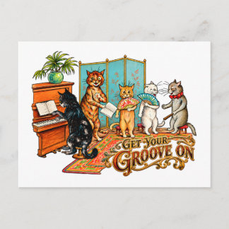 Krijg je groove op vintage muzikale katten briefkaart