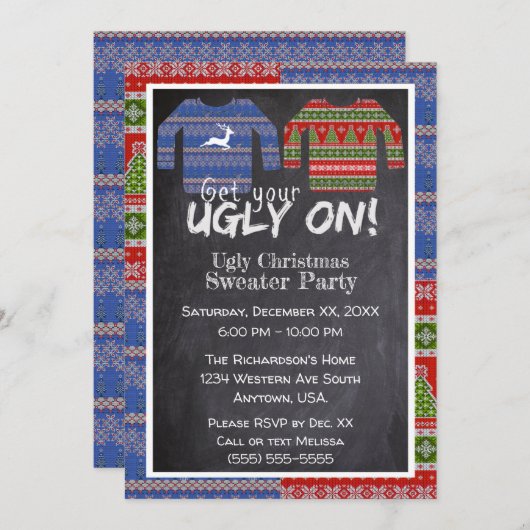 Krijg je lelijke op gebreide kersttrui feest kaart (Voorkant / Achterkant)