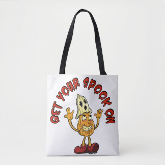 Krijg je spook op retro pompoen mascotte tote bag