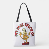 Krijg je spook op retro pompoen mascotte tote bag (Achterkant)