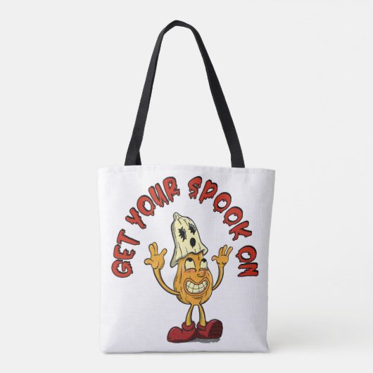 Krijg je spook op retro pompoen mascotte tote bag (Achterkant)