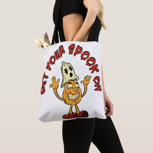 Krijg je spook op retro pompoen mascotte tote bag (Dichtbij)