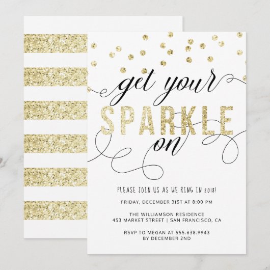 Krijg je sprankeling op nieuwjaarsfeest uitnodigin kaart (Voorkant / Achterkant)