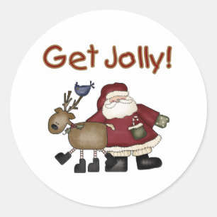 Krijg Jolly Santa en Rendier Ronde Sticker