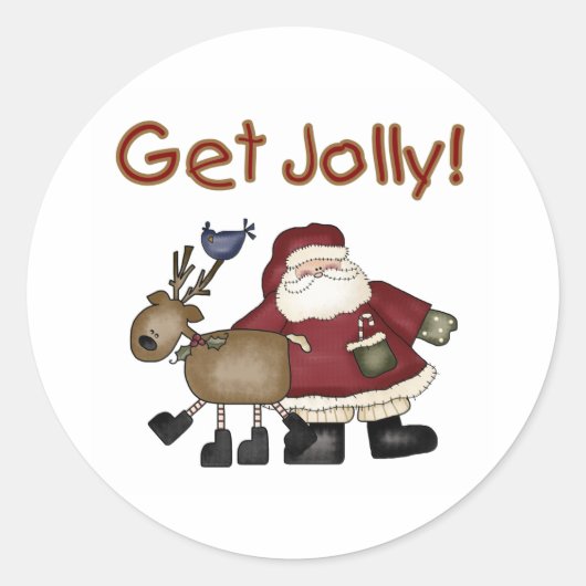 Krijg Jolly Santa en Rendier Ronde Sticker (Voorkant)