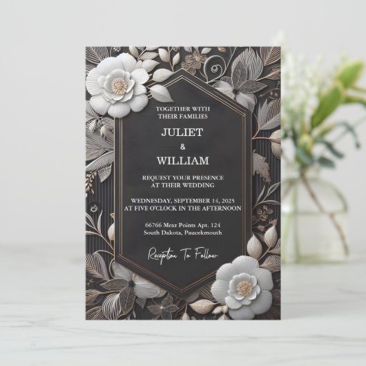 Krijg  Kant Bloemen Gouden Folie In reliëf gemaakt Kaart (Staand voorkant)