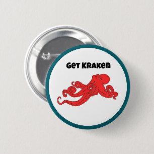 Krijg Kraken Leuke Retro Rode Octopus Cartoon Ronde Button 5,7 Cm