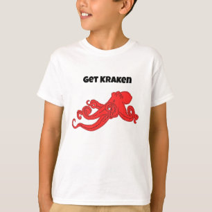 Krijg Kraken Leuke Retro Rode Octopus Cartoon T-shirt