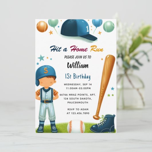 Krijg Mannen Ball Wood Game Team Honkbal 1e Verjaa Kaart (Staand voorkant)