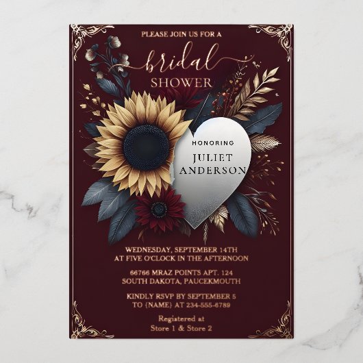 Krijg Maroon Traditional Herfst Bourgondië Vrijgez Folie Uitnodiging (Voorkant)