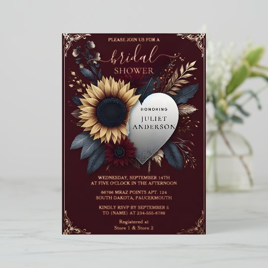 Krijg Maroon Traditional Herfst Bourgondië Vrijgez Folie Uitnodiging (Staand Voorkant)