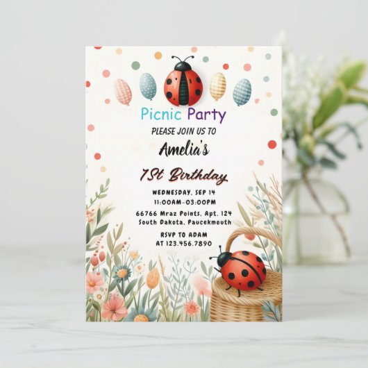Krijg Meisjes Liefde Bug Picknick Polka Dot 1e Ver Kaart (Staand voorkant)