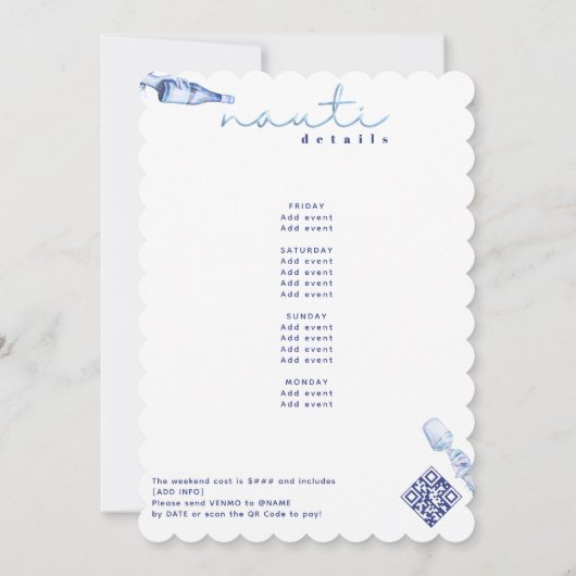 Krijg Nauti Bachelorette Weekend Nautisch Bootfees Kaart (Achterkant)