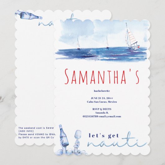 Krijg Nauti Bachelorette Weekend Nautisch Bootfees Kaart (Voorkant / Achterkant)