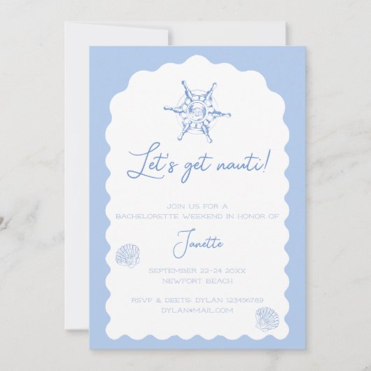 Krijg Nauti Blue Nautical Bachelorette Weekend Kaart (Voorkant)